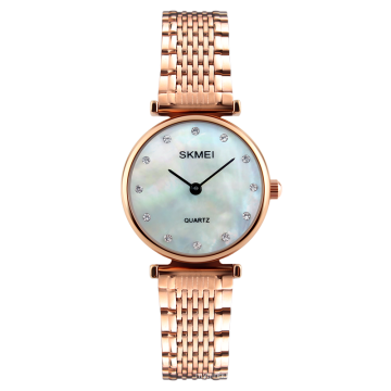 SKMEI 1223 Reloj de cuarzo de acero inoxidable con esfera de cristal para mujer